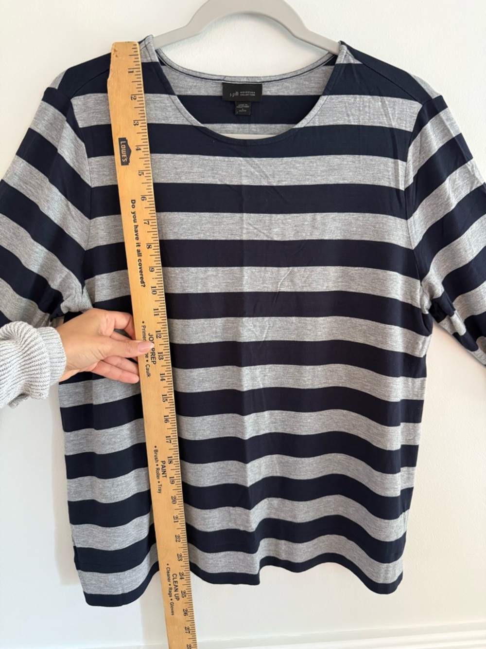 J. Jill Wearever Collection 3/4 Sleeve Top Navy and Gray Stripes Sz Petite Large - Picture 8 of 9
